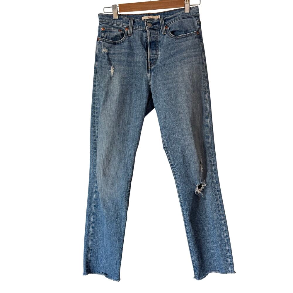 Levis Wedgie light wash High rise Raw hem Distressed jeans